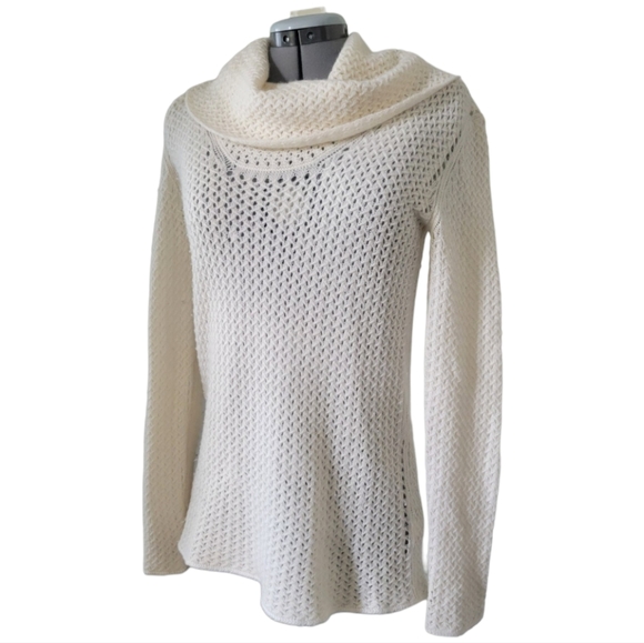 Saks Fifth Avenue Sweaters - Saks Cashmere Cowl Neck Sweater Size Small Cream Open Weave Ivory